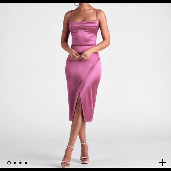 Formal Satin Asymmetrical Midi Dress - Picture 3 of 5